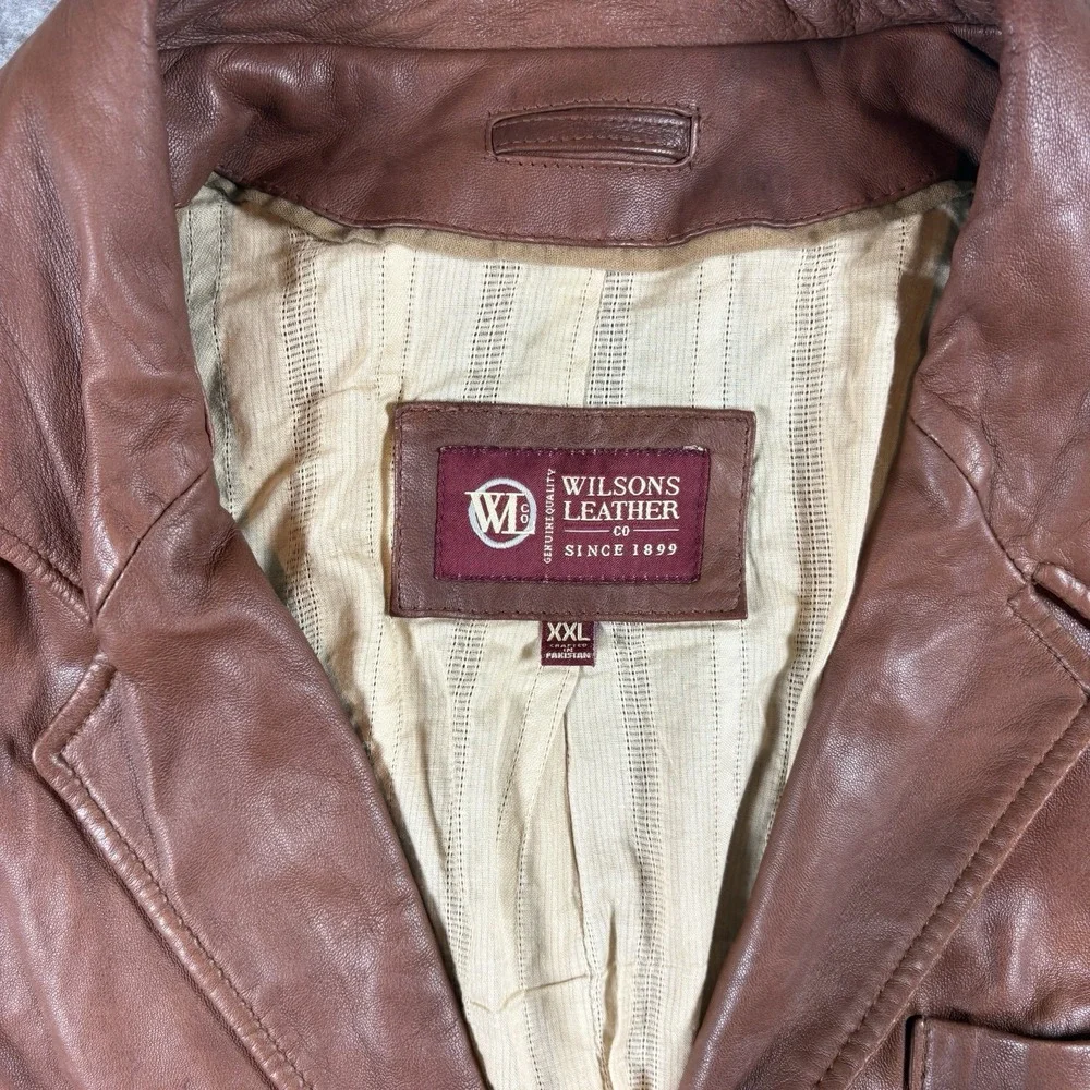 Vintage 90s Wilsons Leather Blazer Jacket Mens XXL Brown 2 Button Car Coat Lined